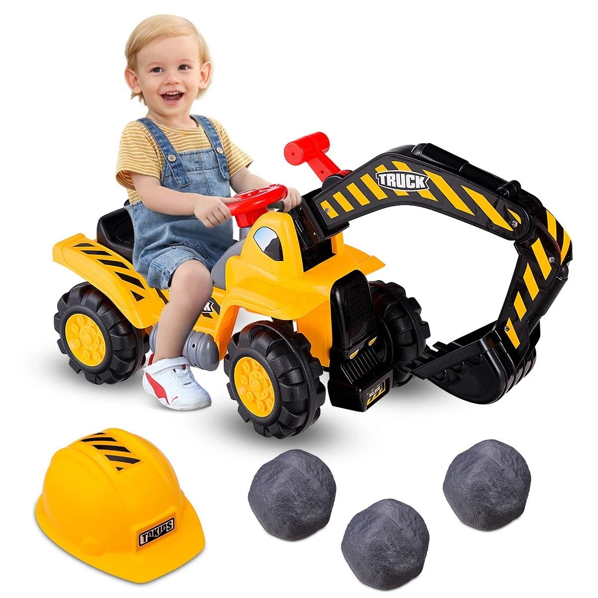 Kids Ride on Toy Excavator Ride on Tractors With Safety Helmet and