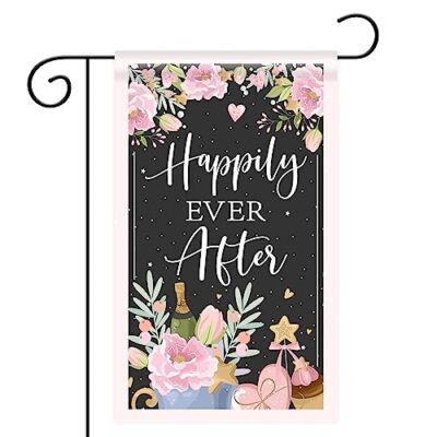 Happily ever After Garden Flag, Wedding/Engagement/Bridal Shower Yard Banner, 