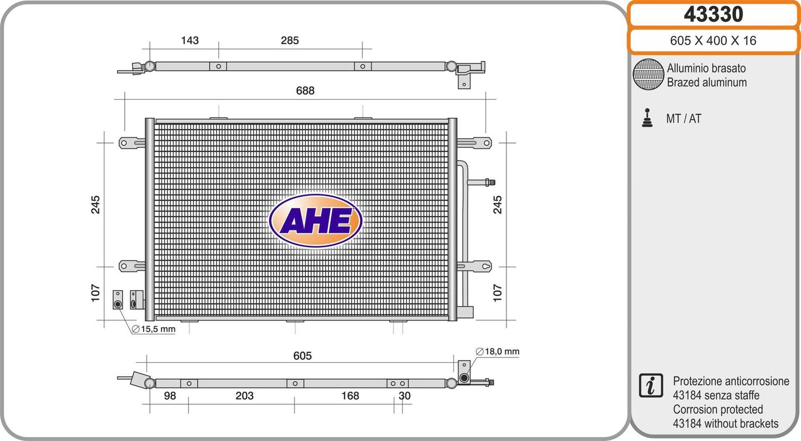 Condenseur de climatisation pour Audi A4 B7 Avant 3.0 TDI Quattro et A4 B6 S4