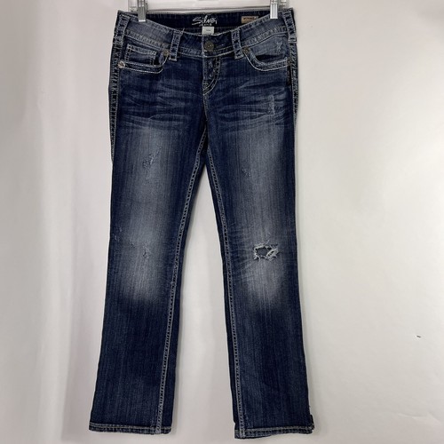 Silver Jeans Women's Size 29 McKenzie Bootcut Medium Wash Distressed Low Rise