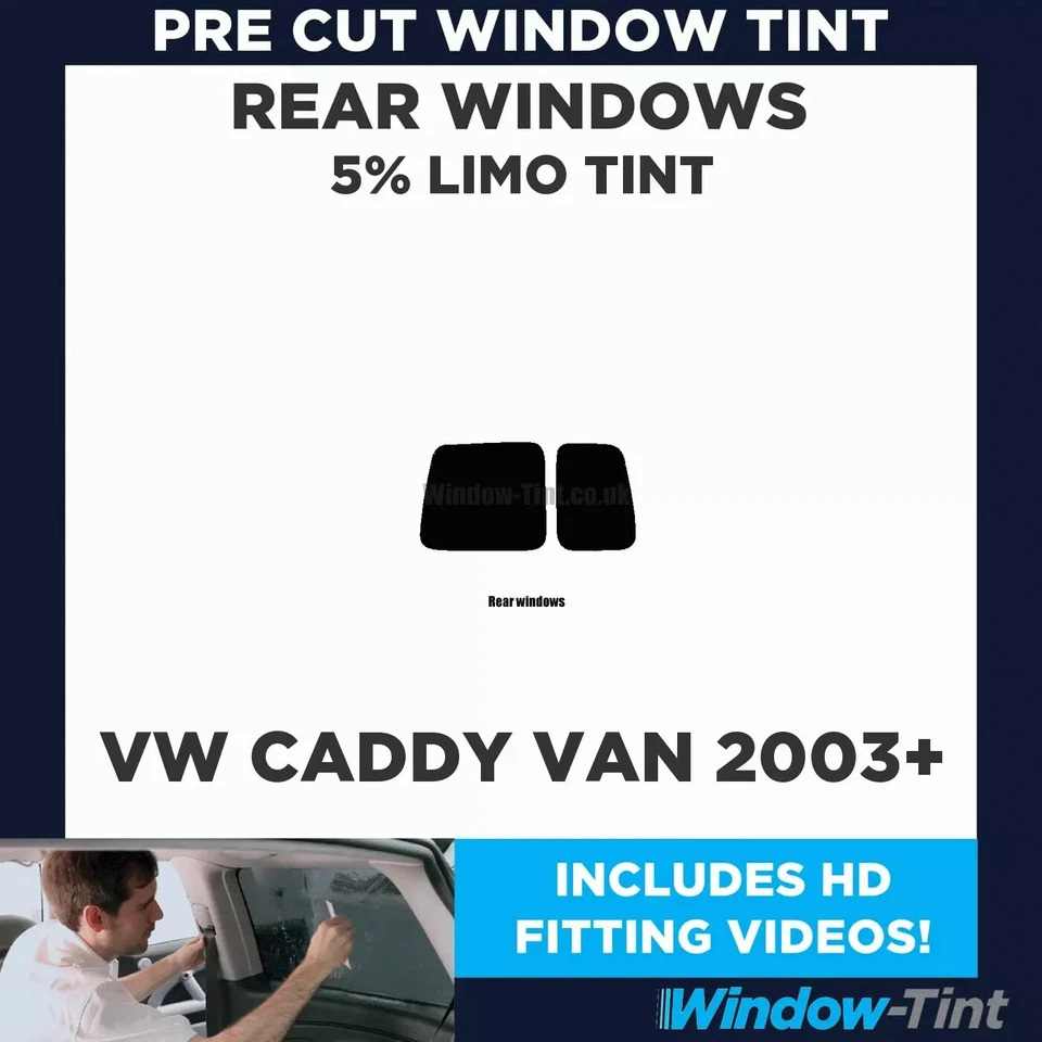 Pre Cut Window Tint for VW Caddy Van 2003+ 5% Limo Black Rear Car Tinting Film - Image 3 of 4