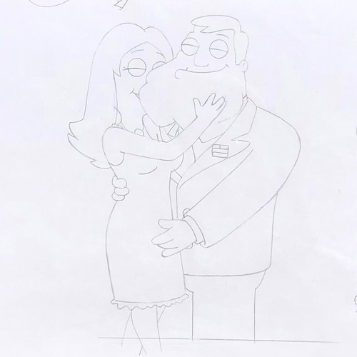 American Dad Original Animation Sketch Stan Francine Smith In Love Framed + Note - Picture 6 of 14