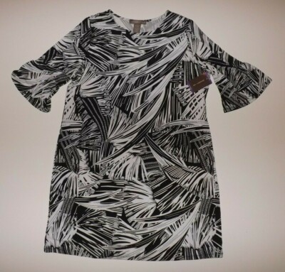 ALEXANDRA + OAK Womens Black White Dress Bell 3/4 Sleeve Size XL X-Large NWT 