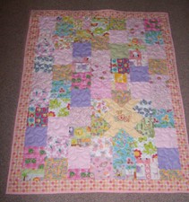 Handcrafted Quilt, Scrappy Flannel Squares, with Embroidered "I Love You" Motif