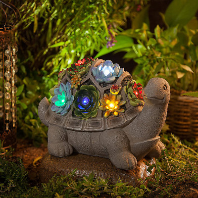 Garden Turtle Figurines Outdoor Decor, Outdoor Statues with 7 Solar Led Lights