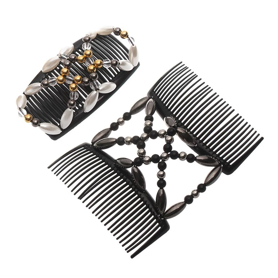 Stretch Handmade Double Comb Elastic Hairpin Magic Hair Comb Beaded Hair Clip - Image 4 of 4