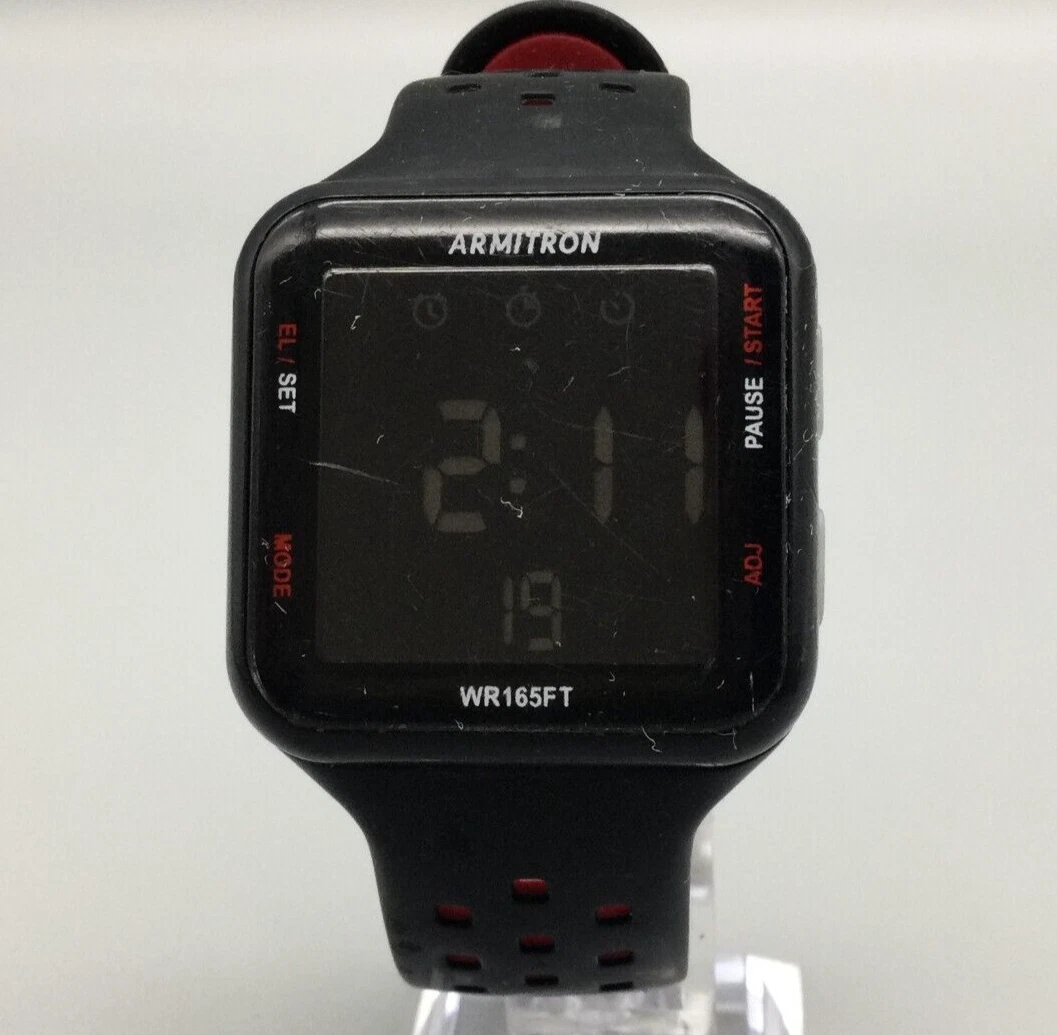 Armitron Pro Sport Digital Watch Women Black Red Square Tone New
