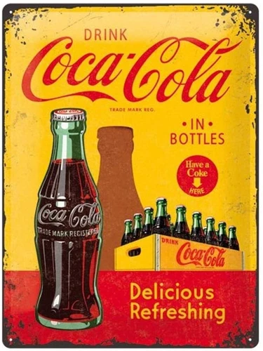 Tin sign metal sign 12 x 16 in -Coca-Cola - Coca-Cola In Bottles Yellow