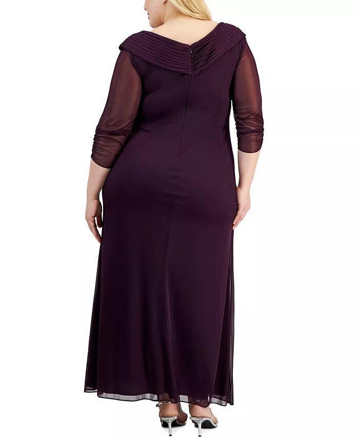 ALEX EVENING Plus 20W Eggplant Portrait Collar Embellished Chiffon Gown NWT  $219 | eBay