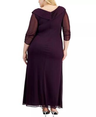 ALEX EVENING Plus 20W Eggplant Portrait Collar Embellished Chiffon Gown NWT  $219 | eBay