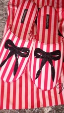 VS satin slippers brand new size small 5/6 pink/red striped w/bling bow