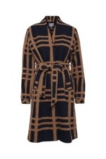 B Young Navy And Beige Check Coat Women Size 8 Belted