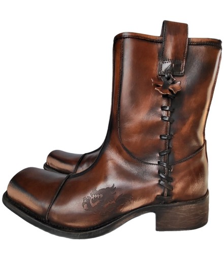 Mark Nason Italy ROCK LIVES Dragon Distressed Leather Boots  display picture 1