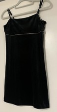 Urban Outfitters Mini Velvet Black Dress SMALL Spaghetti Strappy Rhinestones