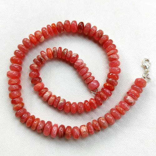 Natural Rhodochrosite Gems 8.5 to 9 mm Size Smooth Rondelle Beads 16.5" Necklace - Picture 6 of 8