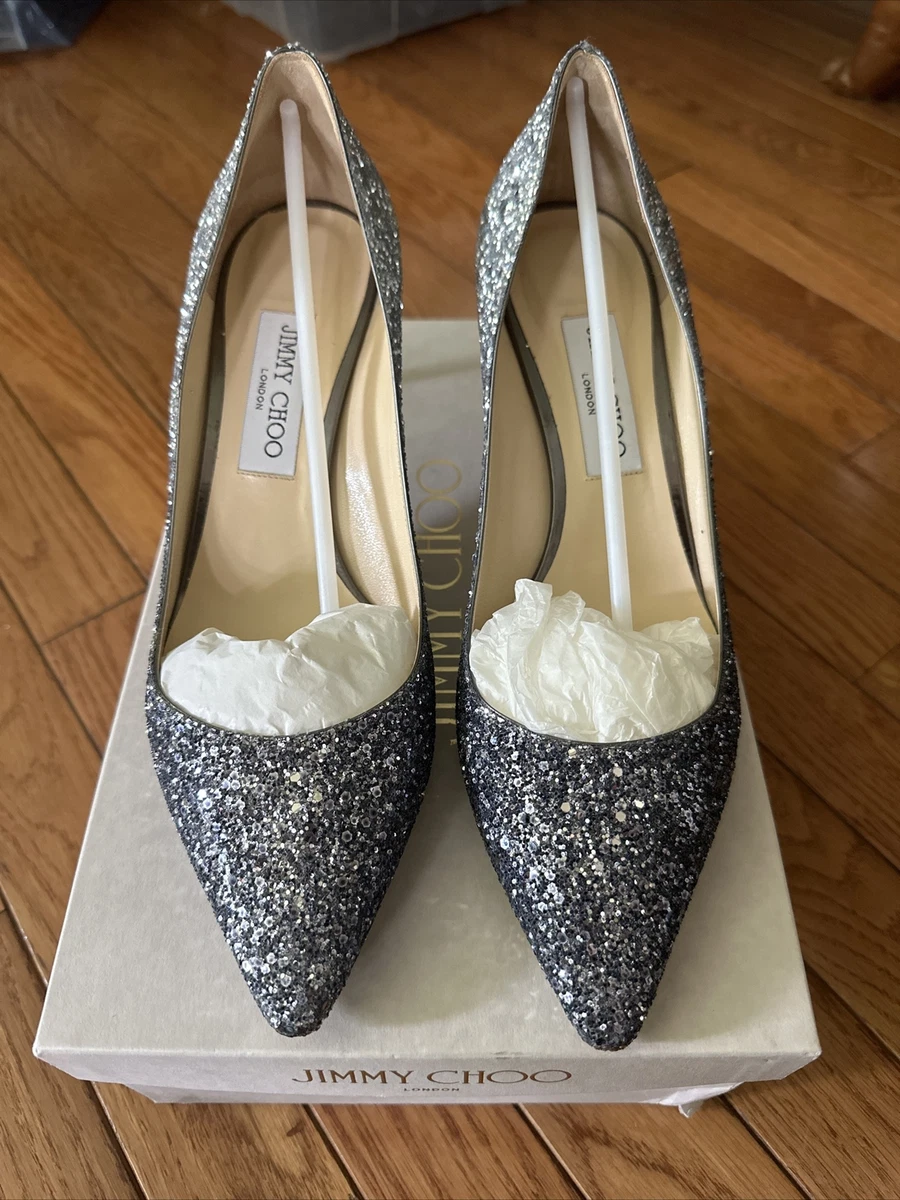 Jimmy Choo Romy Navy Silver Heels New In Box eBay