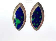Retro Sterlingsilber 925 Natrural Azurit Malachit Marquise Ohrstecker