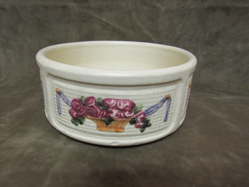 1920's Weller Art Pottery Floral Design Cream Ware Low Round bowl Vase