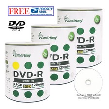 300-Pack Smartbuy White Top Surface Blank DVD-R DVDR 16X 4.7GB Recordable Disc