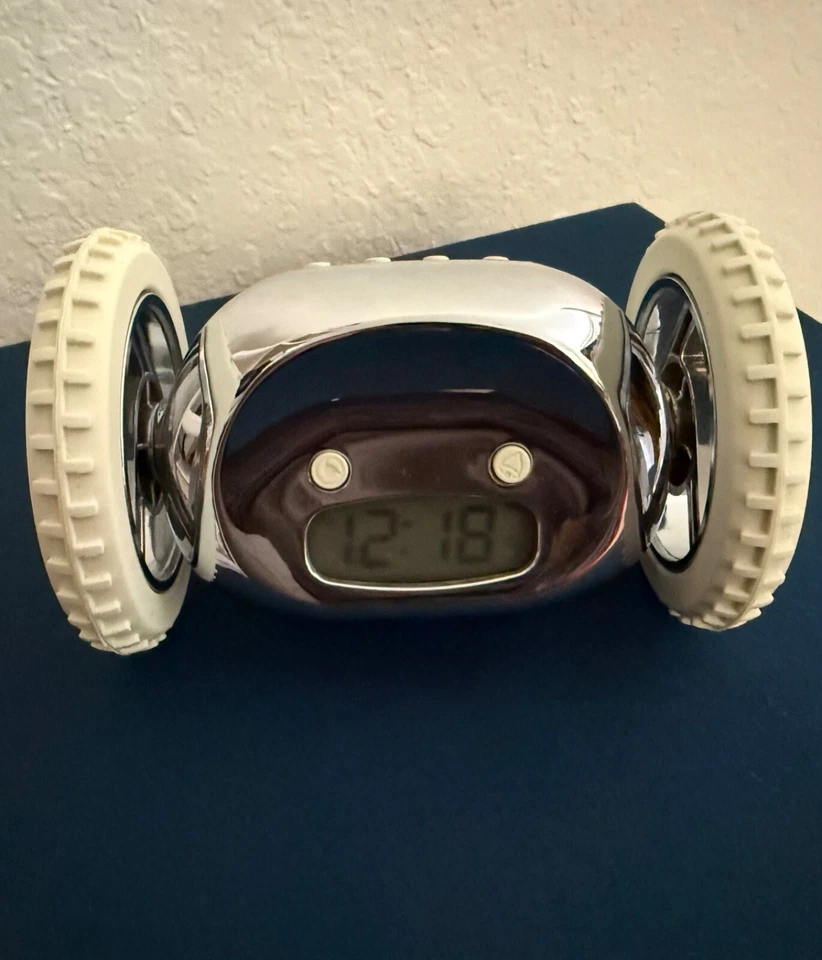 CLOCKY Alarm Clock On Wheels Loud For Heavy Sleepers Chrome Color White Weels - Image 2 of 4