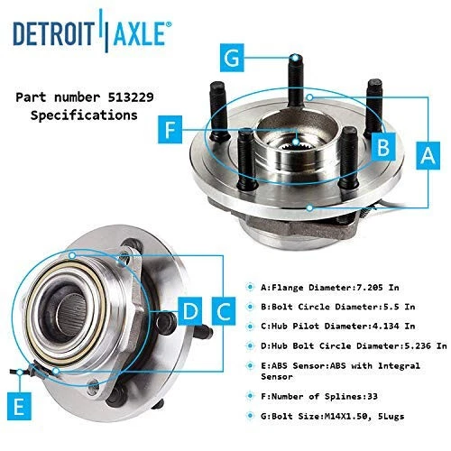 Pastillas de rotores de freno delanteros perforados + cubo de rueda con kit ABS para Dodge Dakota 2005-2010 Foto 3 de 4