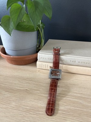 Seiko Automatic 17 Jewels burgundy DX Dial Brown Leather Band retro WORKS!