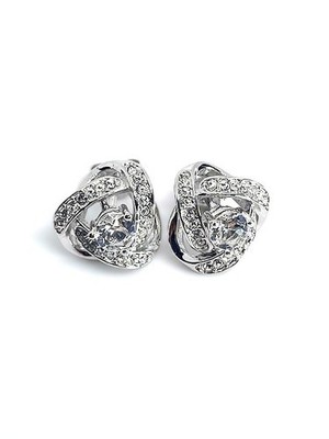 Knotted Detachable Rhodium Plated Stud Earrings, made with Crystals by Swarovski