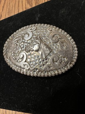 Blazzing Roxx Silvertone Rhinestone horse head western Belt Buckel