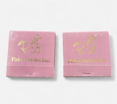 Vtg Palos Verdes Inn Matchbook Lot (2) Unstruck Pink Gold Foil Horse Logo