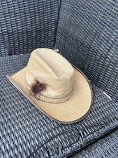 Vtg Country Western Straw Cowgirl Cowboy Hat Feathers Ranch Cattleman Sz L