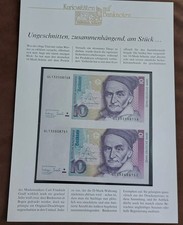 Kuriosit&auml;ten auf banknoten - Ungeschnitten zusammenh&auml;nged an St&uuml;ck. 10 Mark 1993