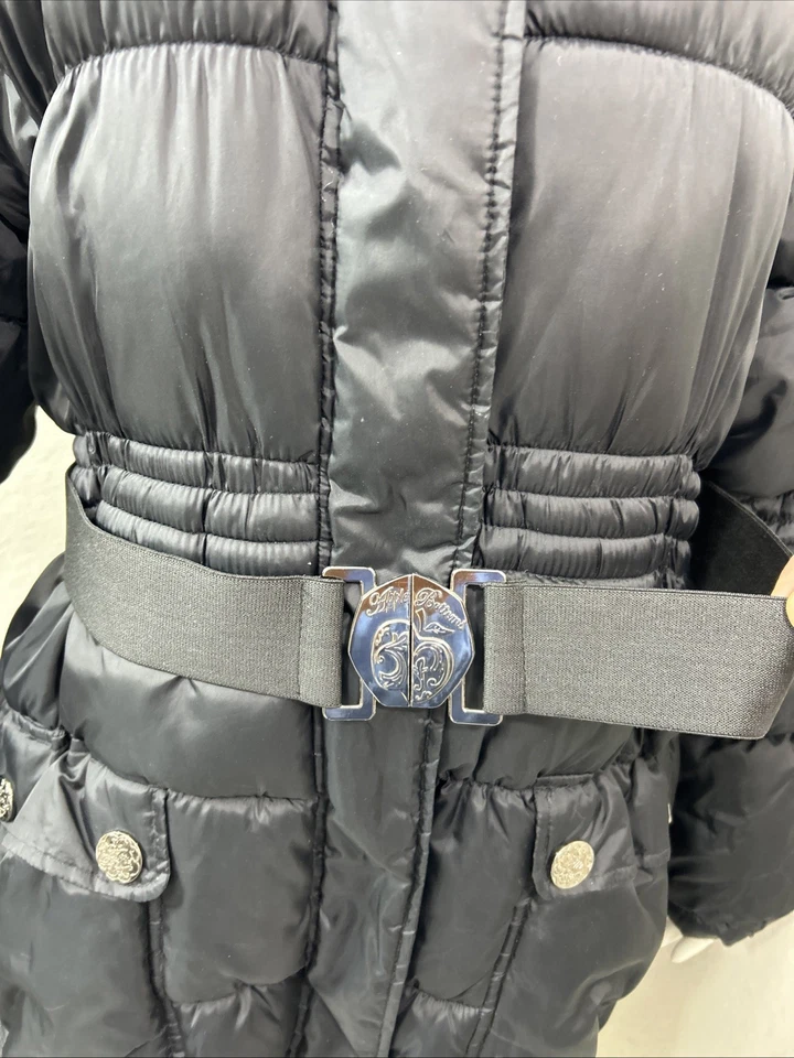 Apple Bottoms Puffer Negro Cuello de Piel Desprendible Capucha Cinturón Chaqueta Mujer’s Talla 3XL Foto 4 de 4