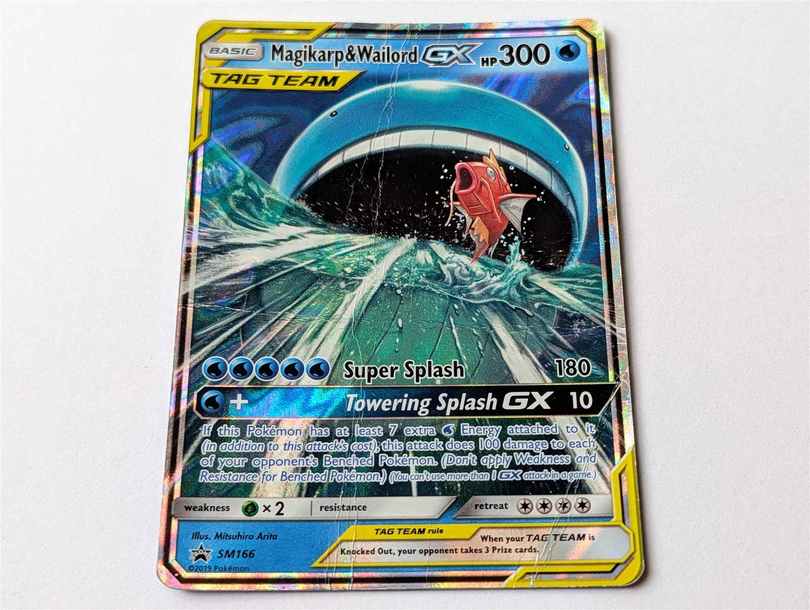 Magikarp & Wailord GX SM166 Tag Team Promo Holo Pokemon Card DAMAGED Creased