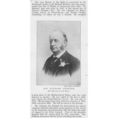Sir Richard Webster MP for the Isle of Wight - Antique Print 1900