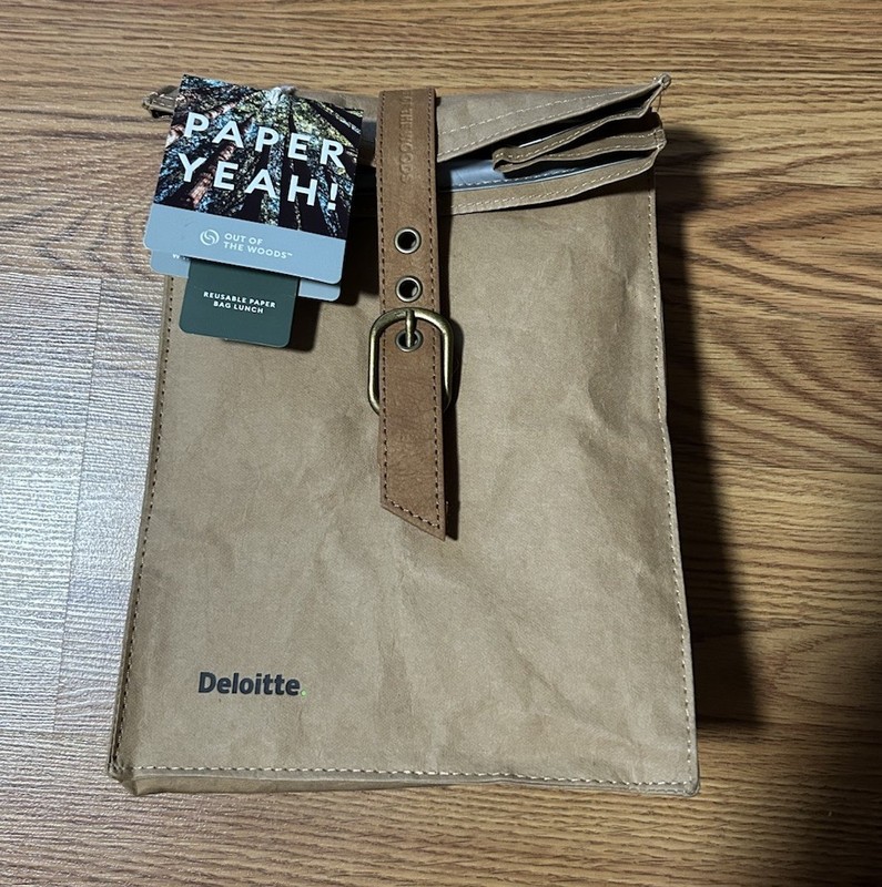 New Deloitte Paper Yeah! Out Of The Woods Reusable Paper Bag Lunch Brown Tags