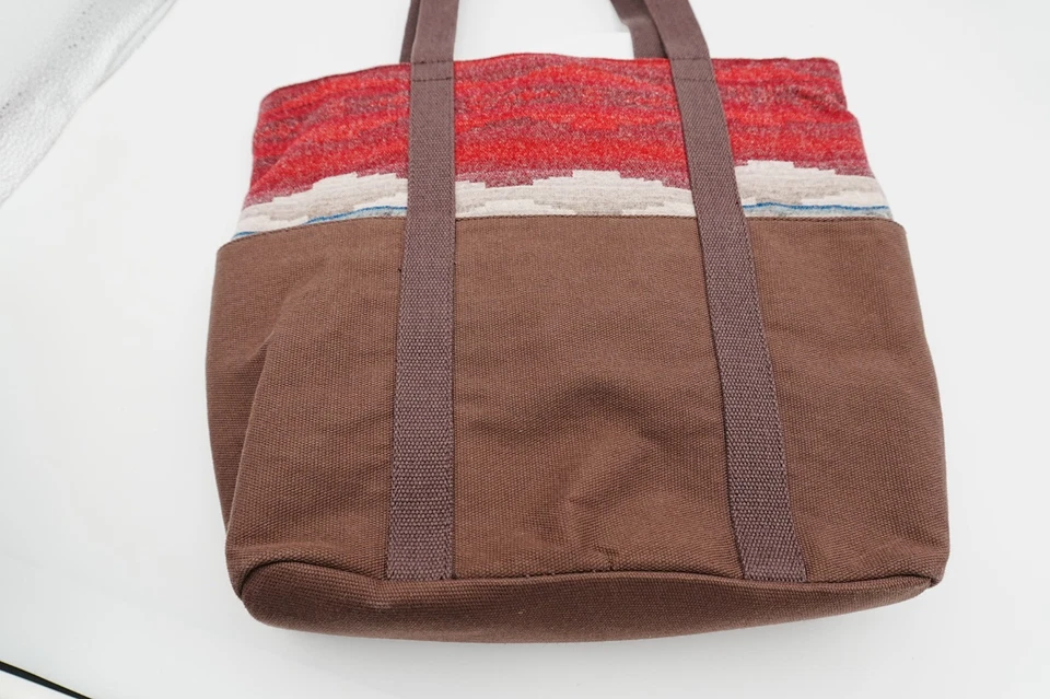 Pendleton Wool & Canvas Tote Bag Brown Red Southwest Pattern Leather Trim - Image 3 of 4