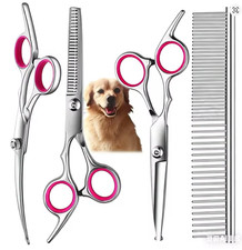 7" Professional Pet Dog Grooming Scissors Set Straight Curved Thinning Shear Kit