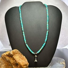 Sterling Silver Turquoise & Navajo Pearl Beads With Squash Blossom Necklace