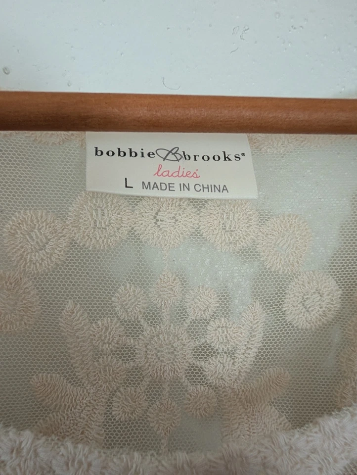 Bobbie Brooks Womens Sheer Boho Top Size L Cream Lace Embroidered Gypsy - Image 2 of 4