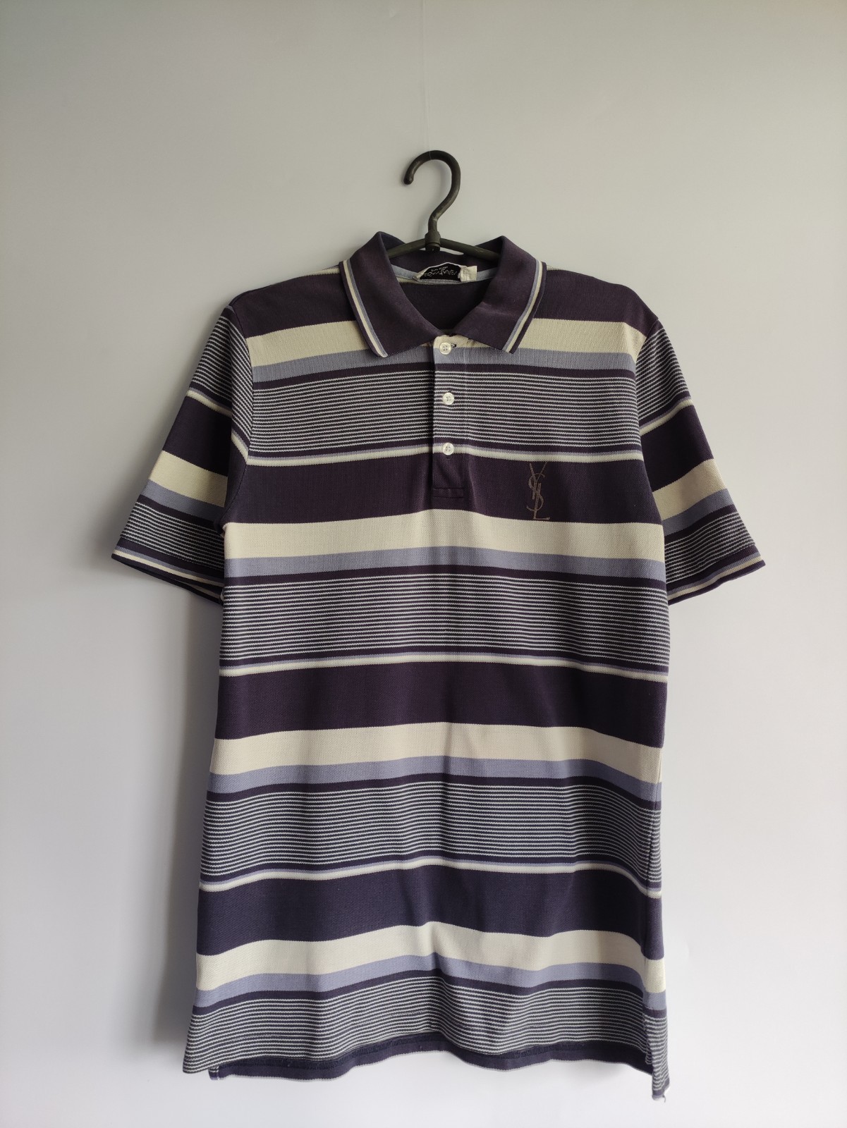 Polo vintage Yves Saint Laurent YSL uomo M a righe manica corta logo