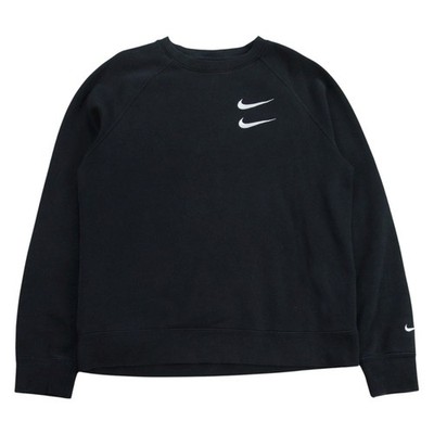 Nike Pullover Herren Medium M Schwarz Rundhals Double Swoosh Spellout Sweatshirt