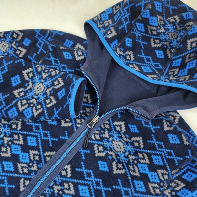 RHONE Reversible Aztec Montage Fleece Full-Zip Hoodie Mens Jacket Blue Small