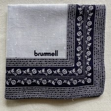 Vintage Handkerchief Gray Fabric Woven Border Geometric Floral Pocket Square 17"