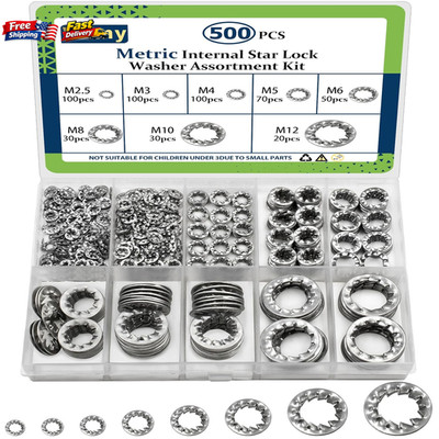 500 Pack Internal Tooth Star Lock Washers Assortment M2.5 M3 M4 M5 M6 M8 M10 M12