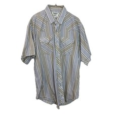 Vintage Ruddock Shirt Mens 18 1/2 Big Man Striped Blue Pearl Snap Western Rodeo