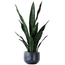Artificial Plants Sansevieria Snake Plant with Black Plastic Planter Greenery...