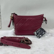 Auth Chanel Gabrielle Small Crossbody Bag Burgundy Aged Calfskin Two-tone Metal