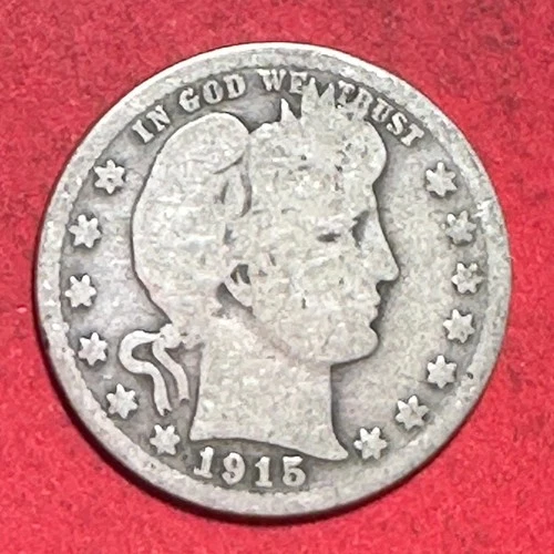1915 US Barber SILVER Quarter "Philadelphia" Mint! Good! Old US Coin!
