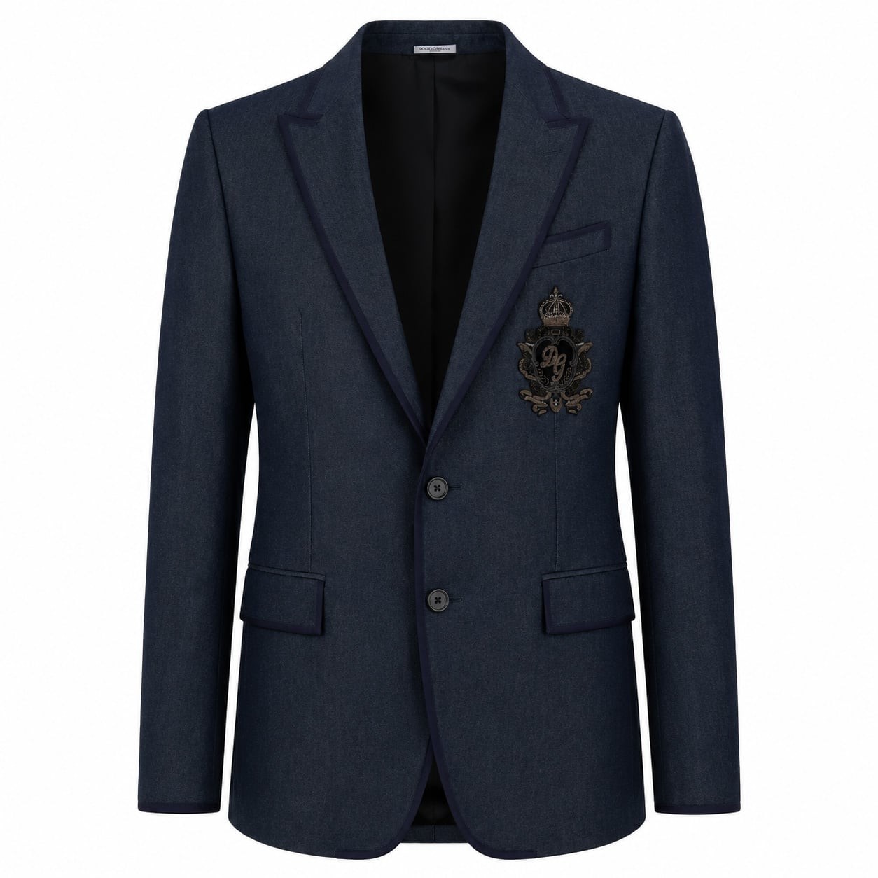 DOLCE & GABBANA DG Barock Krone Logo Denim Blazer Sakko Jacke Blau 48 US 38 M