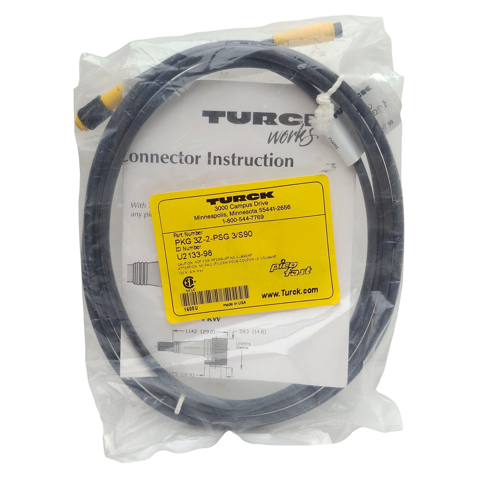 Turck PKG3Z-2-PSG 3/S90 Actuator & Sensor Cable, 3-Pin M8 Male to Female, 2m